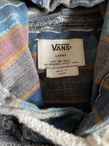 MENS VANS HOODIE SIZE LARGE AZTEC HOOD POCKETS GRAY BUTTON - Thumbnail 4