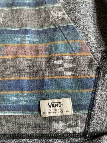 MENS VANS HOODIE SIZE LARGE AZTEC HOOD POCKETS GRAY BUTTON - Thumbnail 2