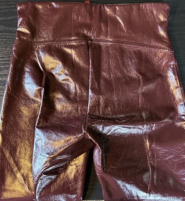 Spanx Pants Womens Medium Burgundy Faux Leather High Rise Skinny Leggings Shiny - Thumbnail 2
