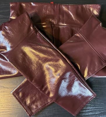 Spanx Pants Womens Medium Burgundy Faux Leather High Rise Skinny Leggings Shiny - Thumbnail 3