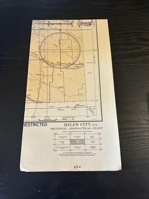 WWII Sectional Aeronautical Chart Map Miles city (X-4) Restricted April 1943