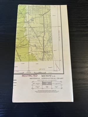 WWII Sectional Aeronautical Chart Map Minot (Y-5) Restricted April 1943