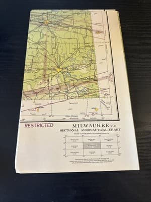 WWII Sectional Aeronautical Chart Map Milwaukee (V-7) Restricted April 1943