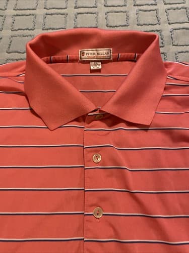 Peter Millar Polo Shirt Mens XL Pink Striped Short Sleeve Golf Summer Comfort