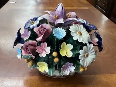Vintage Capodimonte Italy Porceliain Hand-Painted Flower Arrangements
