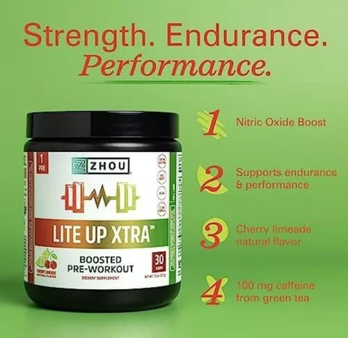 Zhou Lite Up Extra Boosted Pre-Workout 7.5oz (Cherry Limeade) Exp: 03/26-Fresh! - Thumbnail 3