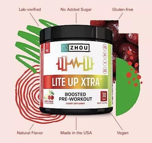 Zhou Lite Up Extra Boosted Pre-Workout 7.5oz (Cherry Limeade) Exp: 03/26-Fresh! - Thumbnail 4