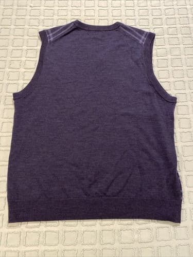 Brooks Brother Navy Blue Plaid Extra Fine Merino Wool Vneck Sweater Vest Mens XL - Thumbnail 6