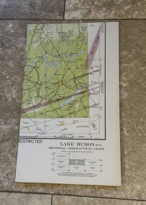 WWII Sectional Aeronautical Chart Map Lake Huron (W-8) Restricted May, 1943