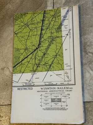 WWII Sectional Aeronautical Chart Map Winston-Salem (S-8) Restricted March 1943