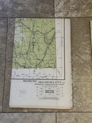 WWII Sectional Aeronautical Chart Map Oklahoma City (R-5) Restricted Feb. 1943