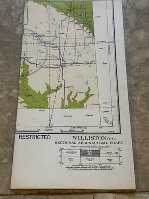 WWII Sectional Aeronautical Chart Map Williston (Y-4) Restricted April 1943 - Thumbnail 2