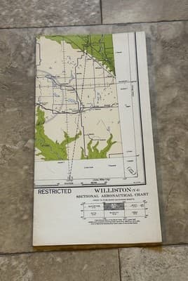 WWII Sectional Aeronautical Chart Map Williston (Y-4) Restricted April 1943