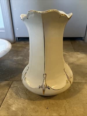 Large Antique Porcelain 16.5” (D) Wash Basin And 12” (H) Pitcher With Gold Trim - Thumbnail 6