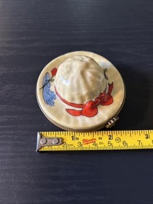 Trinket Box Peint Main Limoges Fancy Hat Gardening Sun
