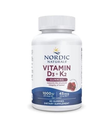 Nordic Naturals Vitamin D3+K2 Gummies - Cholecalciferol Vitamin D3 + K2, 60 Ct