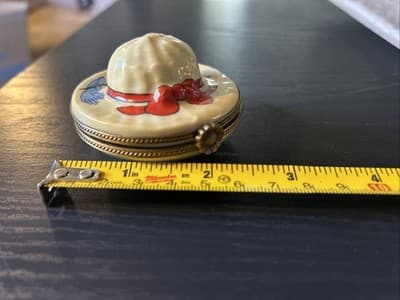 Trinket Box Peint Main Limoges Fancy Hat Gardening Sun - Thumbnail 2