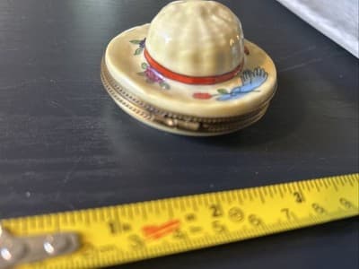 Trinket Box Peint Main Limoges Fancy Hat Gardening Sun - Thumbnail 4