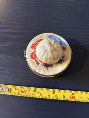 Trinket Box Peint Main Limoges Fancy Hat Gardening Sun - Thumbnail 3