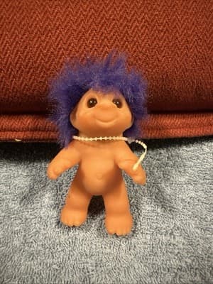 Vintage 1985 Dam Norfin Infant Troll Standing Up Baby Doll 3” Short Purple Hair