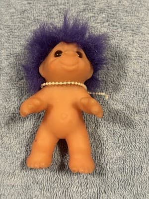 Vintage 1985 Dam Norfin Infant Troll Standing Up Baby Doll 3” Short Purple Hair - Thumbnail 3