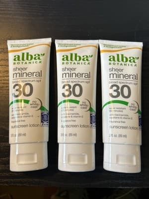 3 Pack- Alba Botanica Sheer Mineral Sunscreen Lotion, SPF 30 Exp 7/27