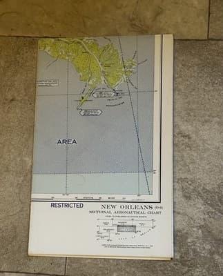 WWII Sectional Aeronautical Chart Map New Orleans (O-6) Restricted Jan. 1943