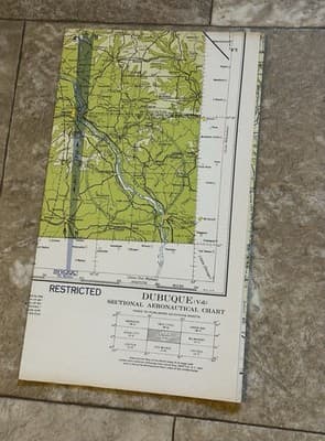 WWII Sectional Aeronautical Chart Map -Dubuque - (V-6) Restricted Feb. 1943