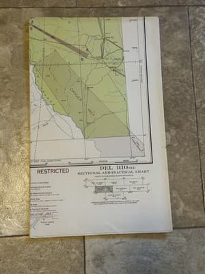 WWII Sectional Aeronautical Chart Map Del Rio (O-4) Restricted July 1943