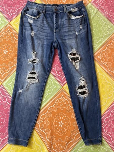 Judy Blue womens 18W high waist ripped skinny jeans Candace Camp Patch destroyed