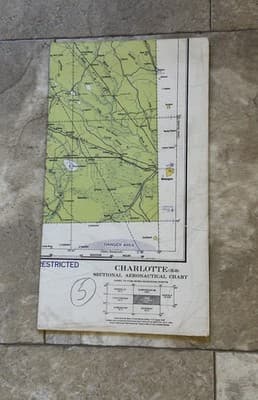 WWII Sectional Aeronautical Chart Map -Charolette- (R-8) Restricted March 1943