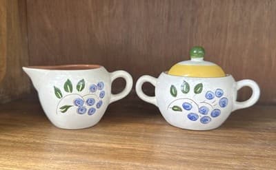 Vintage Stangl Pottery Creamer & Covered Sugar Bowl Set Blueberry Pattern