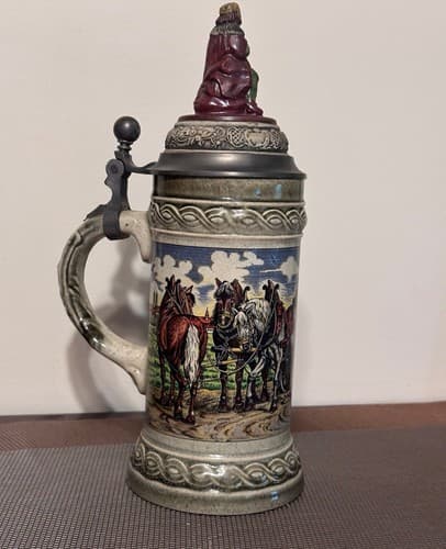 Vintage Gerz Original Gerzil Fox Handled Buck Elk Beer Stein - Thumbnail 3