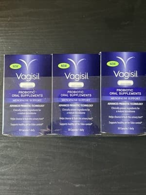 3 PACK NEW VAGISIL PROBIOTIC ORAL SUPPLEMENT MENOPAUSE SUPPORT 30 CAPSULES