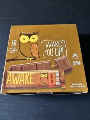 1 Case (12 Bars) Awake Caffeinated Chocolate Energy Bar, Caramel Chocolate