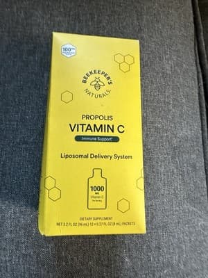 Propolis Liposomal Vitamin C by Beekeeper's Naturals, 1000mg 12 Packets 02/27