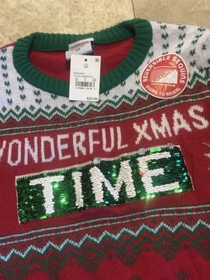 Holiday Sweater Wonderful Christmas Time / Wine Red Sequins Ugly Sweater Small - Thumbnail 2