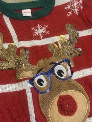 Holiday Time Kids Ugly Christmas Sweater Reindeer Sequin Rudolph M (8) - Thumbnail 2