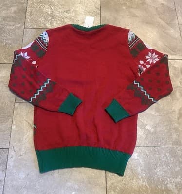 Holiday Sweater Wonderful Christmas Time / Wine Red Sequins Ugly Sweater Small - Thumbnail 5