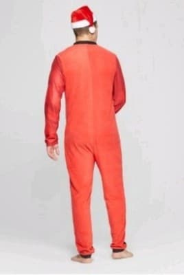 Mens Sexy Santa Christmas Holiday Union Suit Blanket Sleeper Pajamas & Hat NEW! - Thumbnail 2
