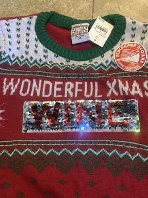 Holiday Sweater Wonderful Christmas Time / Wine Red Sequins Ugly Sweater Small - Thumbnail 4