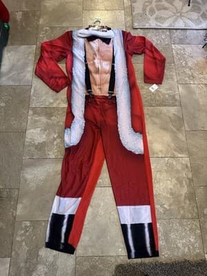 Mens Sexy Santa Christmas Holiday Union Suit Blanket Sleeper Pajamas & Hat NEW! - Thumbnail 4
