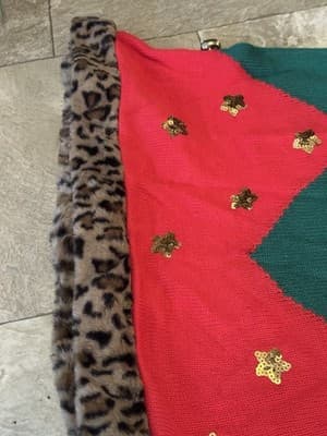 Womens 4X Red Green Leopard Print Fuzzy Trim Christmas Elf Holiday Sweater Dress - Thumbnail 5