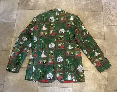Mens Green Christmas Snowman Train Ugly Christmas Blazer Jacket Size L New! - Thumbnail 5