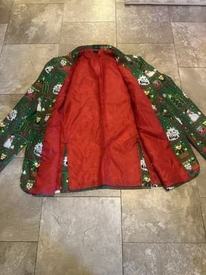 Mens Green Christmas Snowman Train Ugly Christmas Blazer Jacket Size L New! - Thumbnail 4