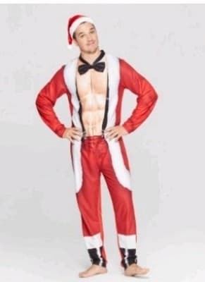 Mens Sexy Santa Christmas Holiday Union Suit Blanket Sleeper Pajamas & Hat NEW!