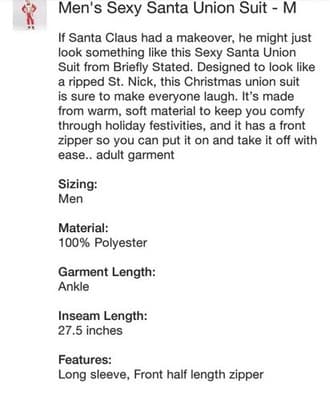 Mens Sexy Santa Christmas Holiday Union Suit Blanket Sleeper Pajamas & Hat NEW! - Thumbnail 3