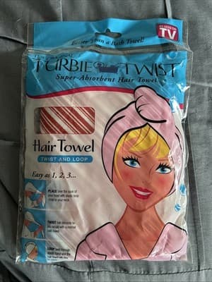 Original Turbie Twist Hair Towel Red White Stripe New in Pkg One Size Fits All