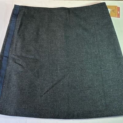 Prana Quincy Wool Blend Tweed Wrap Skirt Small blue stripe black buckle accents - Thumbnail 8