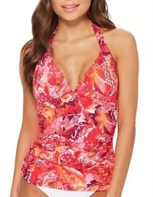 Polo Ralph Lauren Floral Batik Halter Swim Tankini Swimsuit Top Pink Sz. 10